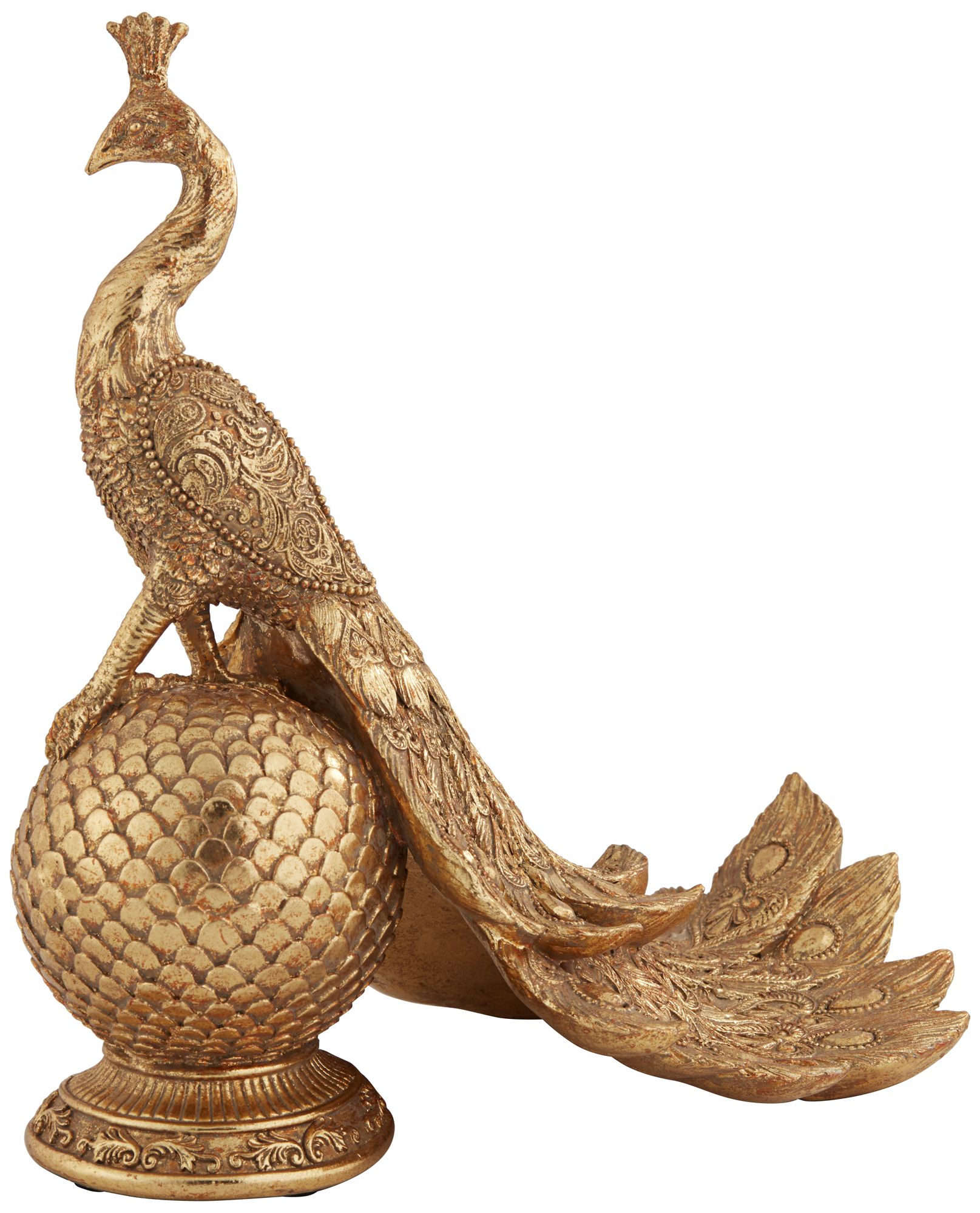 Peacock creature 9 3/4" High Matte Gold Figurine