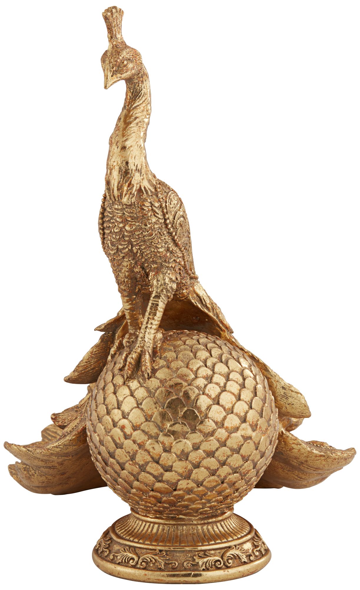 Peacock creature 9 3/4" High Matte Gold Figurine