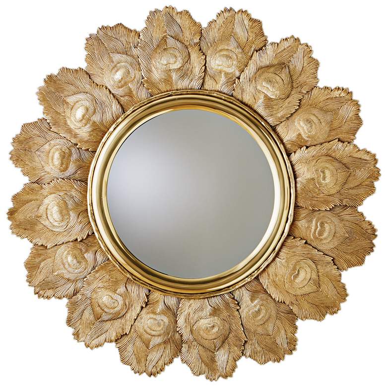 Image 1 Peacock Feather Brass 35 1/2 inch Round Wall Mirror