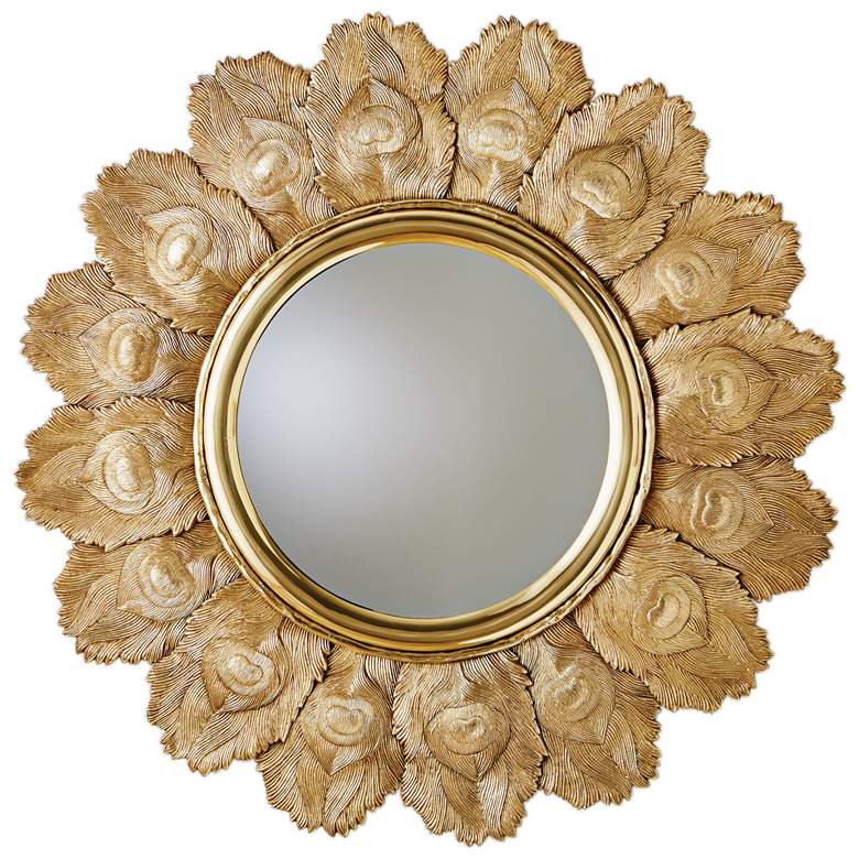 Image 1 Peacock Feather Brass 35 1/2" Round Wall Mirror