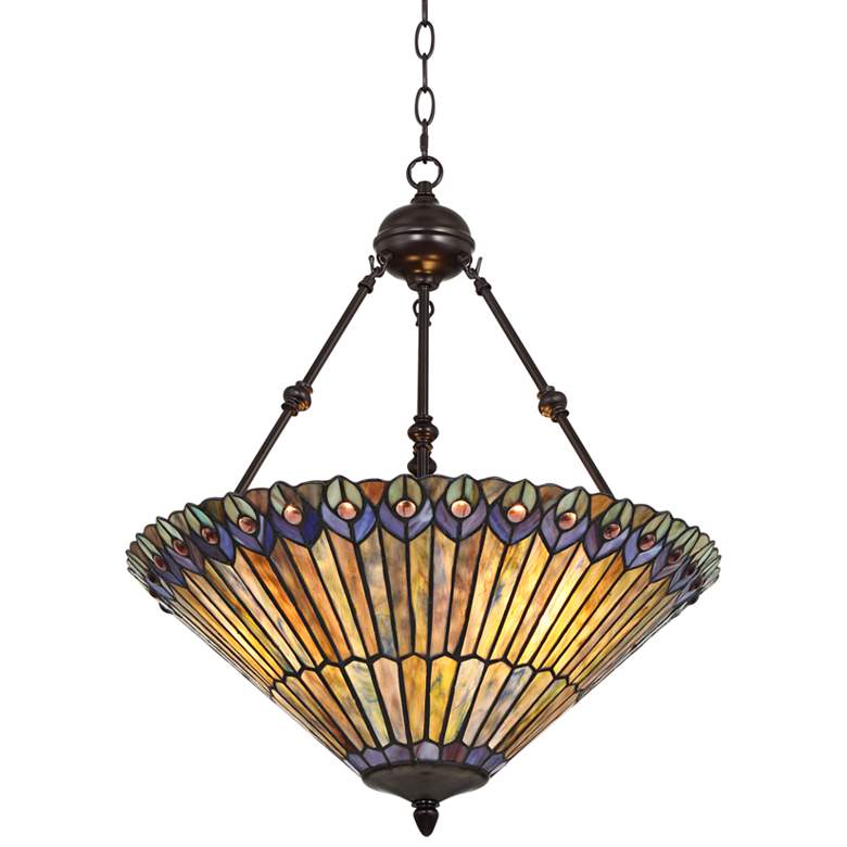 Peacock Glass 3-Light 20&quot; Wide Tiffany-Style Pendant Light