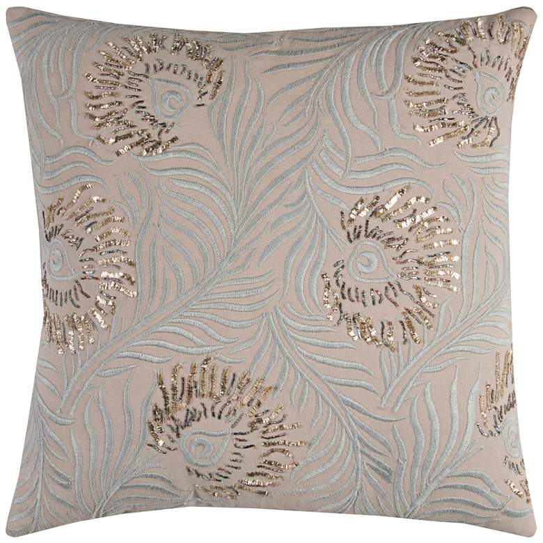 Image 1 Peacock Gray Feathers Embellished Beaded 20 inch Square Pillow