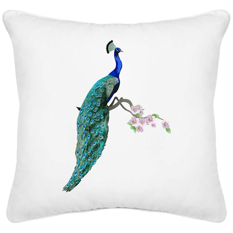 Image 1 Peacock Left Facing White Canvas 18 inch Square Pillow