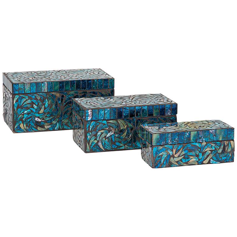 Image 1 Peacock Mosaic 3-Piece Decorative Boxes Set