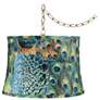 Peacock Print 16" Wide Antique Brass Plug-In Swag Chandelier