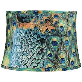 Image1 of Peacock Print Drum Lamp Shade 14x16x11 (Spider)