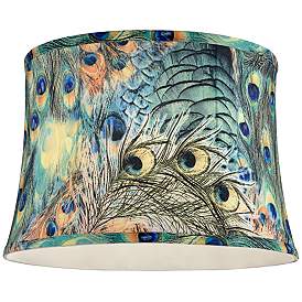 Image4 of Peacock Print Drum Lamp Shade 14x16x11 (Spider) more views