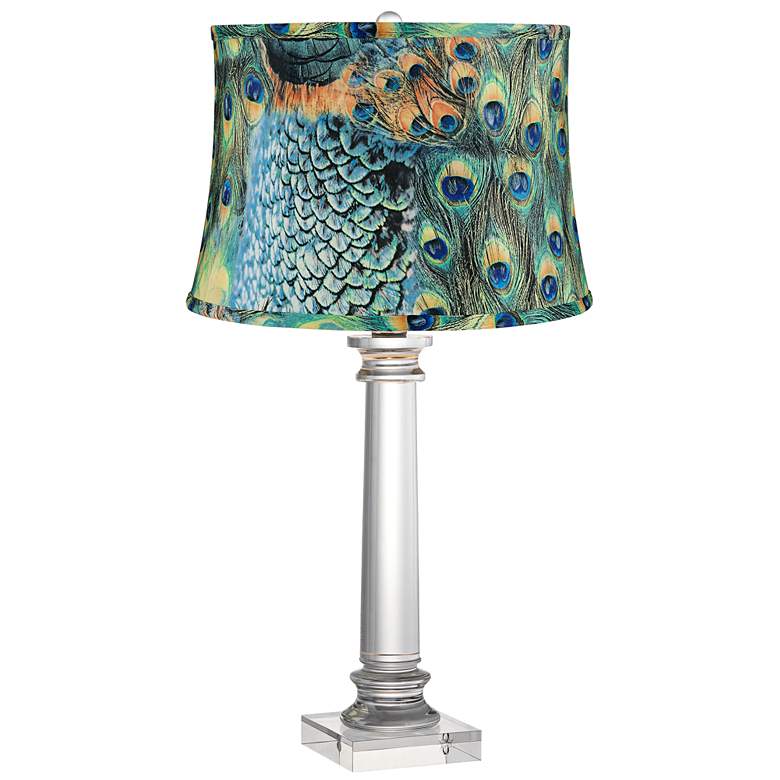 Image 2 Peacock Print Modern Crystal Column Table Lamp
