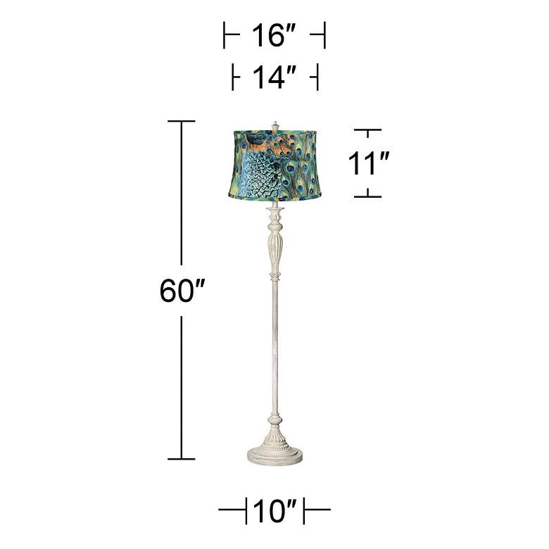 Image 4 Peacock Print Shade Shabby Chic Antique White Floor Lamp more views