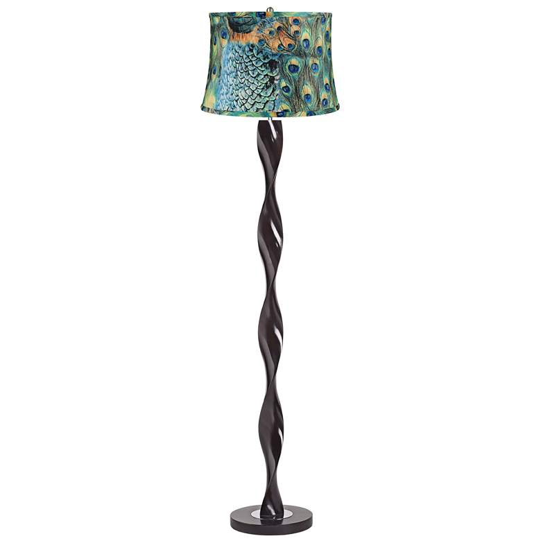 Image 1 Peacock Print Twist Floor Lamp