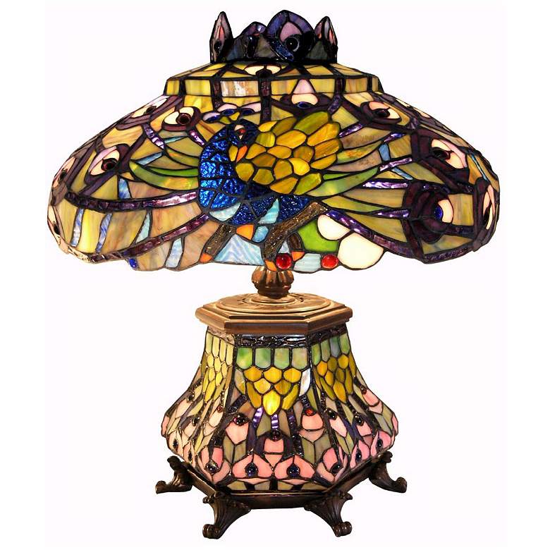 Image 1 Peacock Tiffany Style Accent Table Lamp