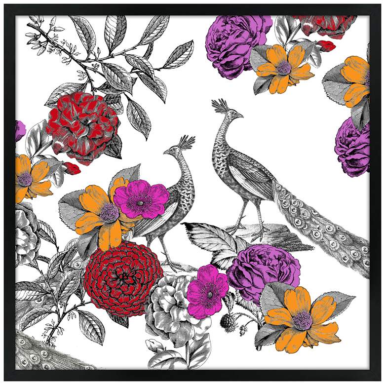 Image 1 Peacocks in the Garden 26" Square Black Giclee Wall Art