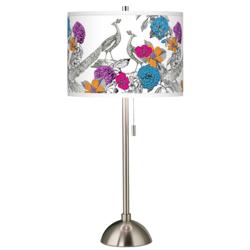 Peacocks in the Garden Giclee Brushed Nickel Table Lamp
