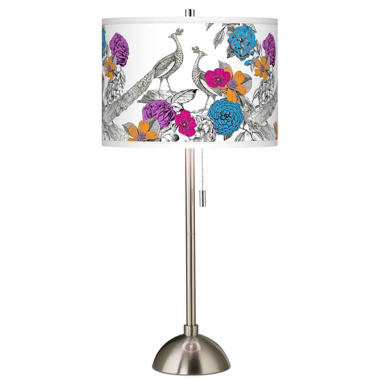 Image 2 Peacocks in the Garden Giclee Brushed Nickel Table Lamp