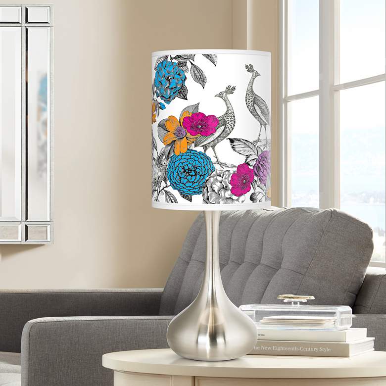 Image 1 Peacocks in the Garden Giclee Modern Droplet Table Lamp
