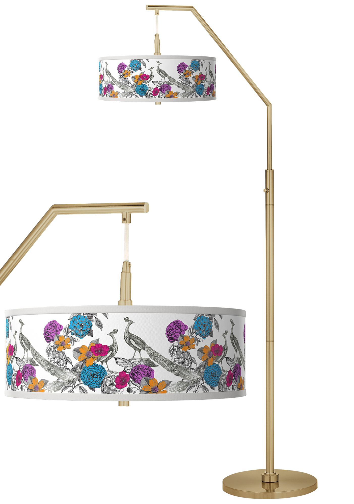 Image Peacocks In The Garden Giclee Warm Gold Arc Floor Lamp