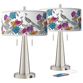 Image2 of Peacocks in the Garden I Vicki Nickel USB Table Lamps Set of 2