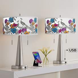 Image1 of Peacocks in the Garden I Vicki Nickel USB Table Lamps Set of 2