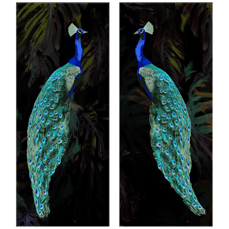 Image 1 Peacocks Set of Two 17 1/2 inch  x 42 inch Wall Art Prints