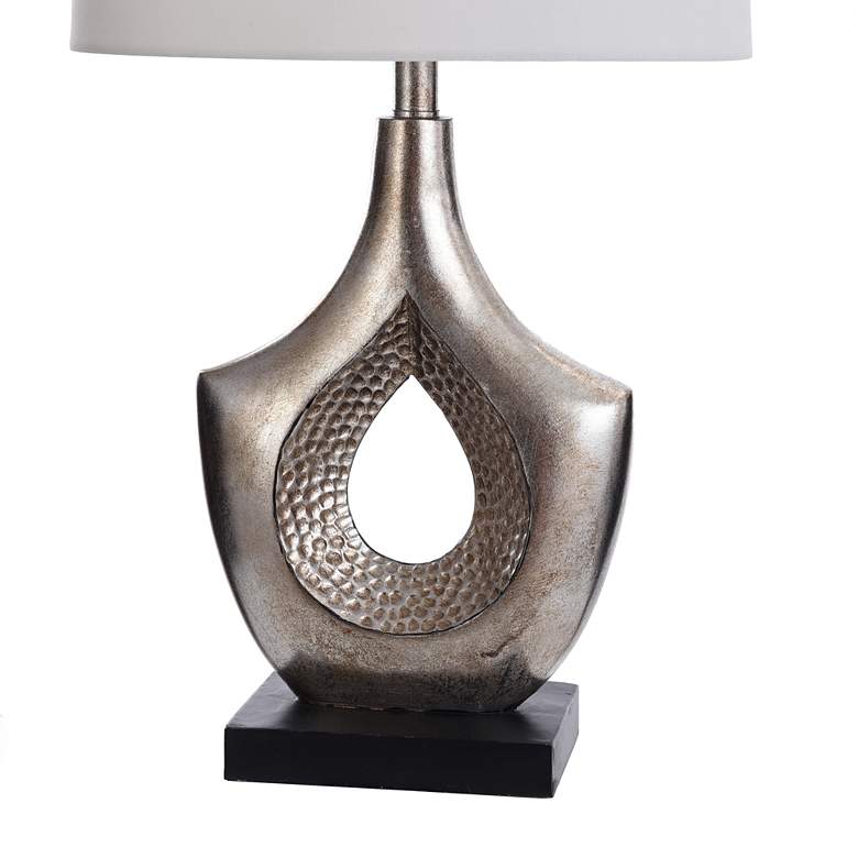 Image 4 Peal Antiqued Silver Table Lamp with Hammered Hollow Center more views