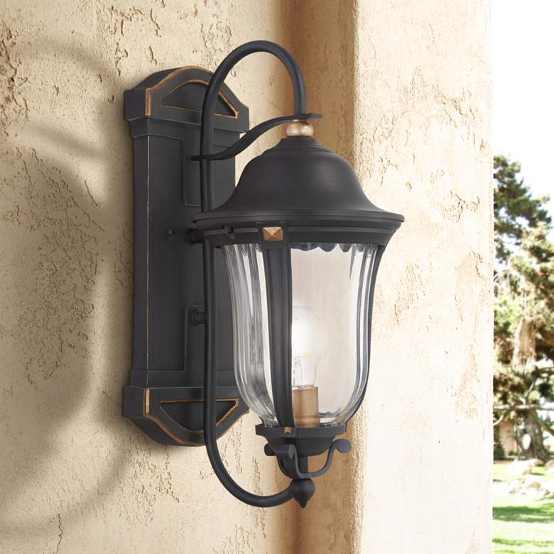 Image 1 Peale Street 17" High Sand Coal and Vermeil Gold Outdoor Wall Light