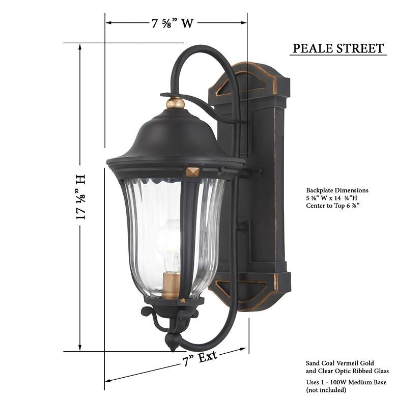 Image 5 Peale Street 17" High Sand Coal and Vermeil Gold Outdoor Wall Light more views
