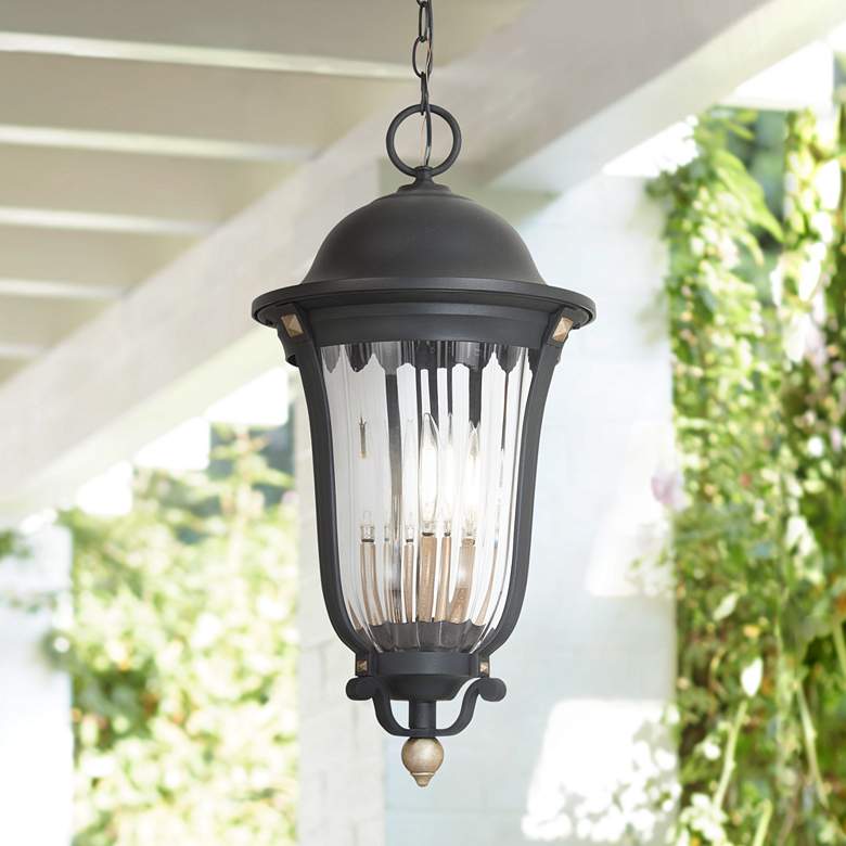 Image 1 Peale Street 24 3/4"H Sand Coal and Vermeil Gold Outdoor Hanging Light