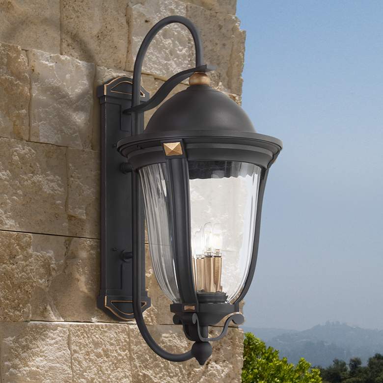 Peale Street 33&quot; H Sand Coal and Vermeil Gold Outdoor Wall Light