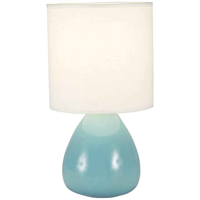 Image 1 Pear Teal Blue Crackle Ceramic Table Lamp with Ivory Shade