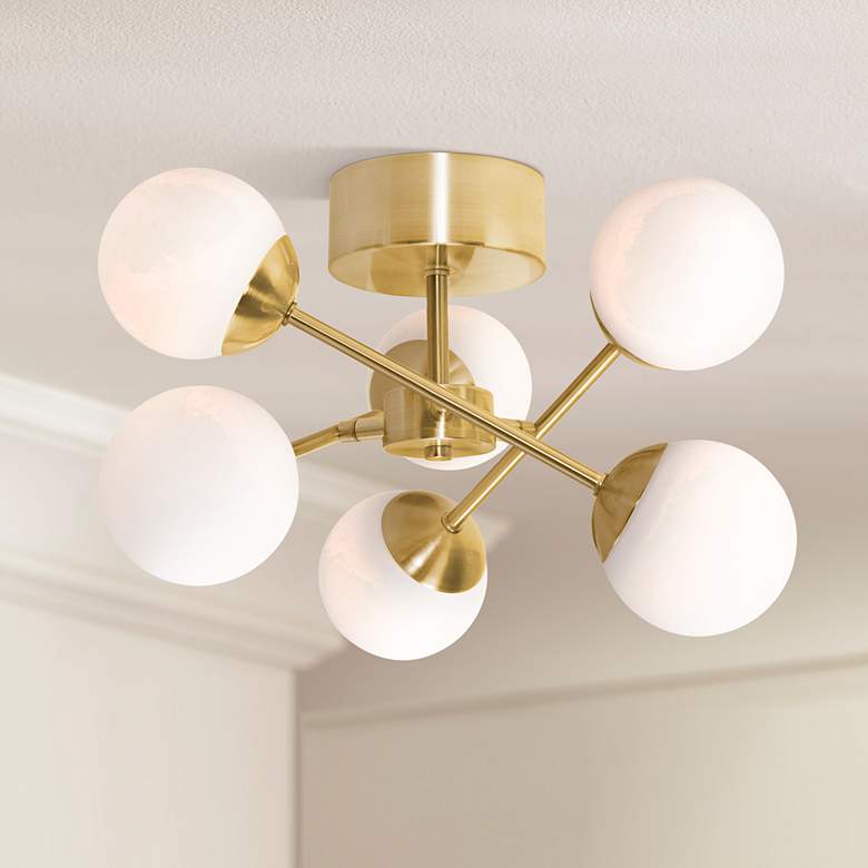 Image 1 Pearl 15 3/4" Wide Satin Brass 6-Light LED Ceiling Light