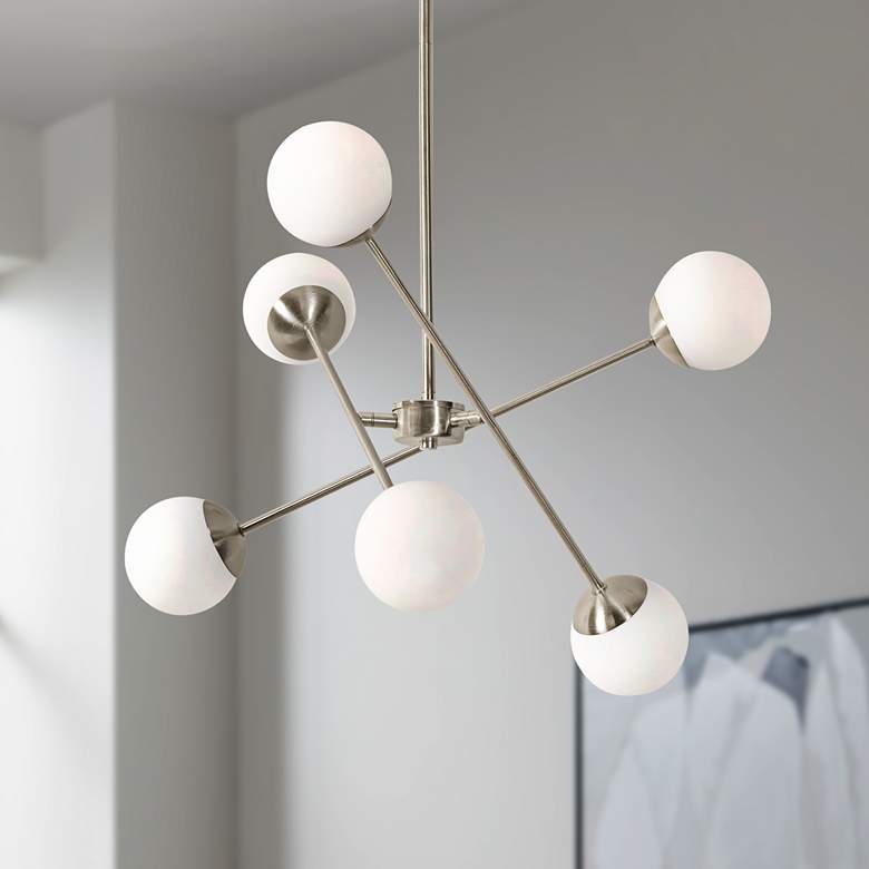 Image 1 Pearl 24" Wide Satin Nickel 6-Light LED Chandelier