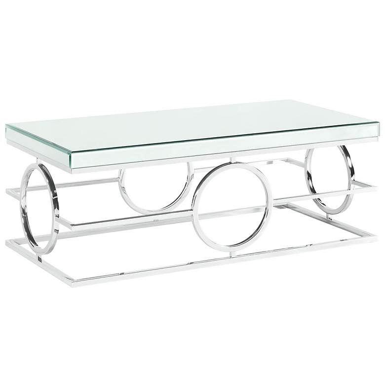 Image 1 Pearl 48" Wide Mirror and Chrome Rectangle Coffee Table