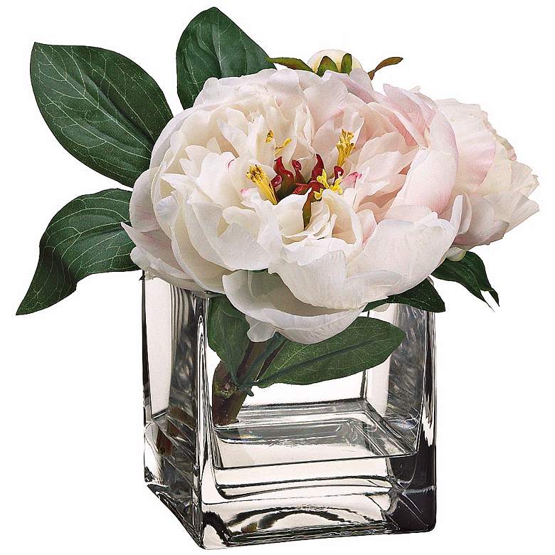 Image 1 Pearl and Cerise Grand Peony Silk Flowers in Glass Vase