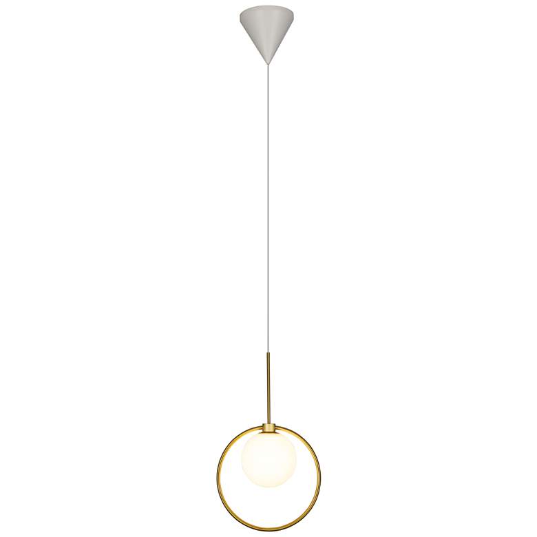 Image 1 Pearl Antique Brass Finished Glass Shade LED Single Pendant