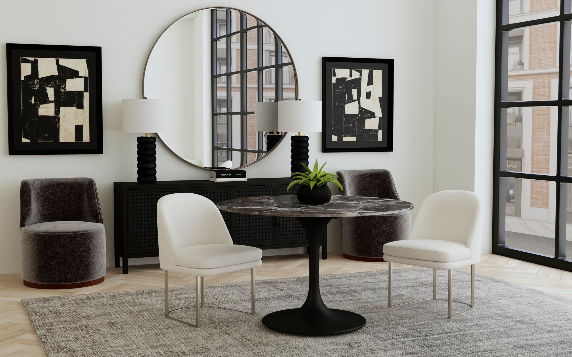 Image 5 Pearl Bone Fabric Dining Chair more views