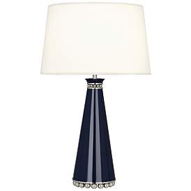 Image1 of Pearl Midnight Blue and Nickel Table Lamp w/ Fondine Shade