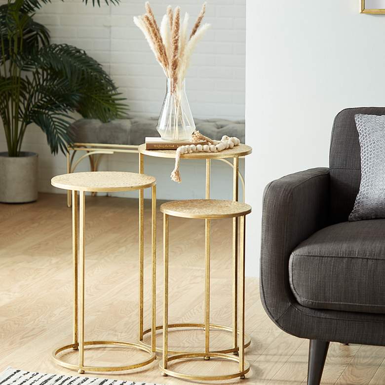 Image 1 Pearla 15 3/4 inchW Metallic Gold Metal Accent Tables Set of 3