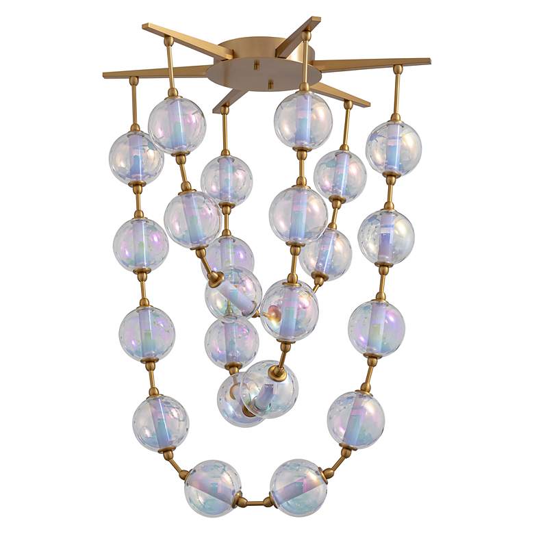 Image 3 Pearla 28" LED Pendant in Brushed Champagne Bronze w Iridescent Glass Shade more views