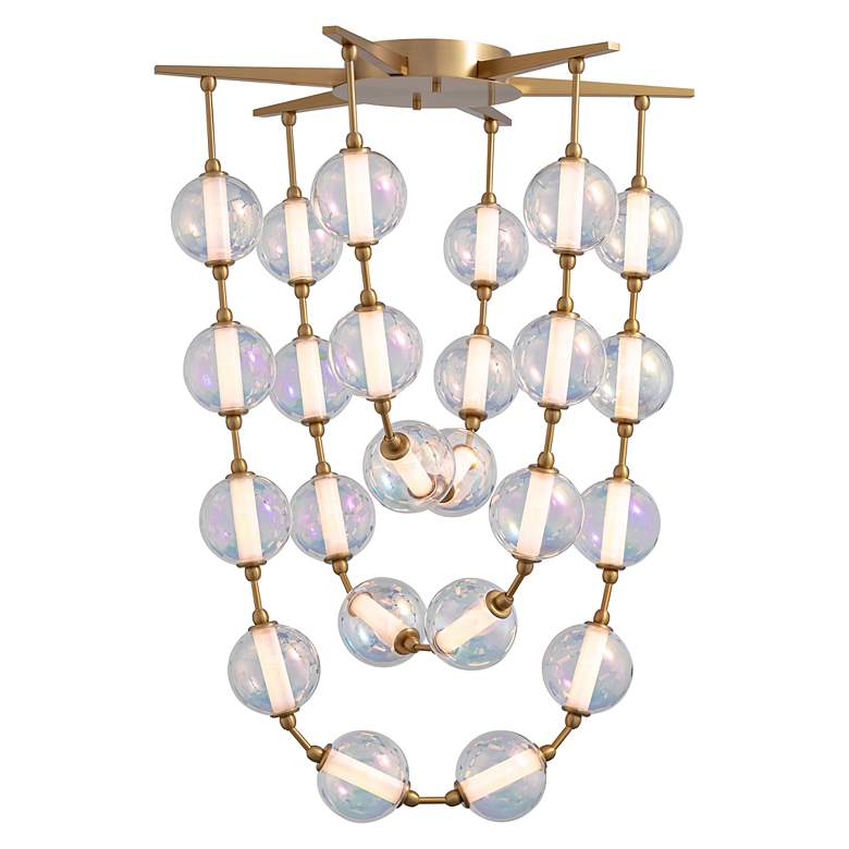 Image 4 Pearla 28" LED Pendant in Brushed Champagne Bronze w Iridescent Glass Shade more views