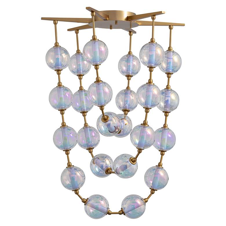 Image 5 Pearla 28" LED Pendant in Brushed Champagne Bronze w Iridescent Glass Shade more views