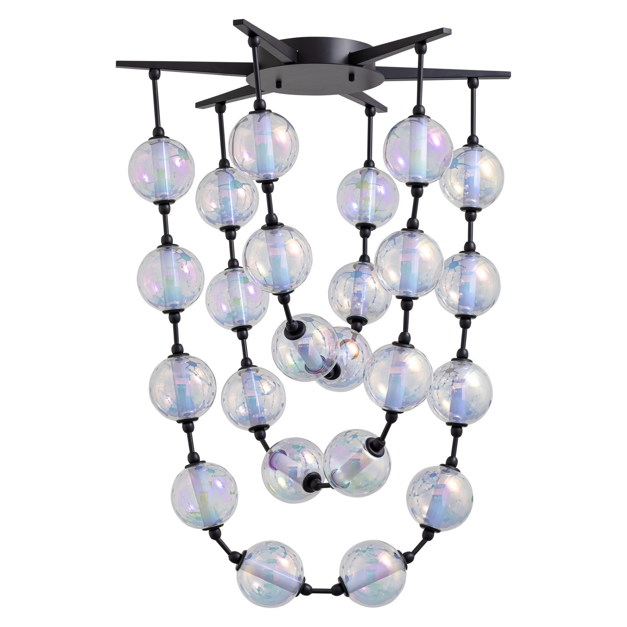 Pearla 28" LED Pendant in Matte Black with Iridescent Glass Shade