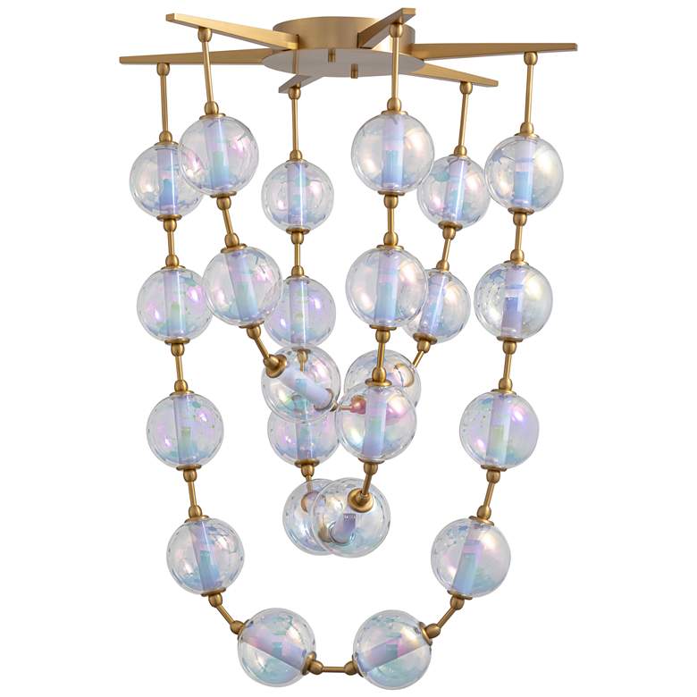 Image 1 Pearla 34" LED Pendant in Brushed Champagne Bronze w Iridescent Glass Shade