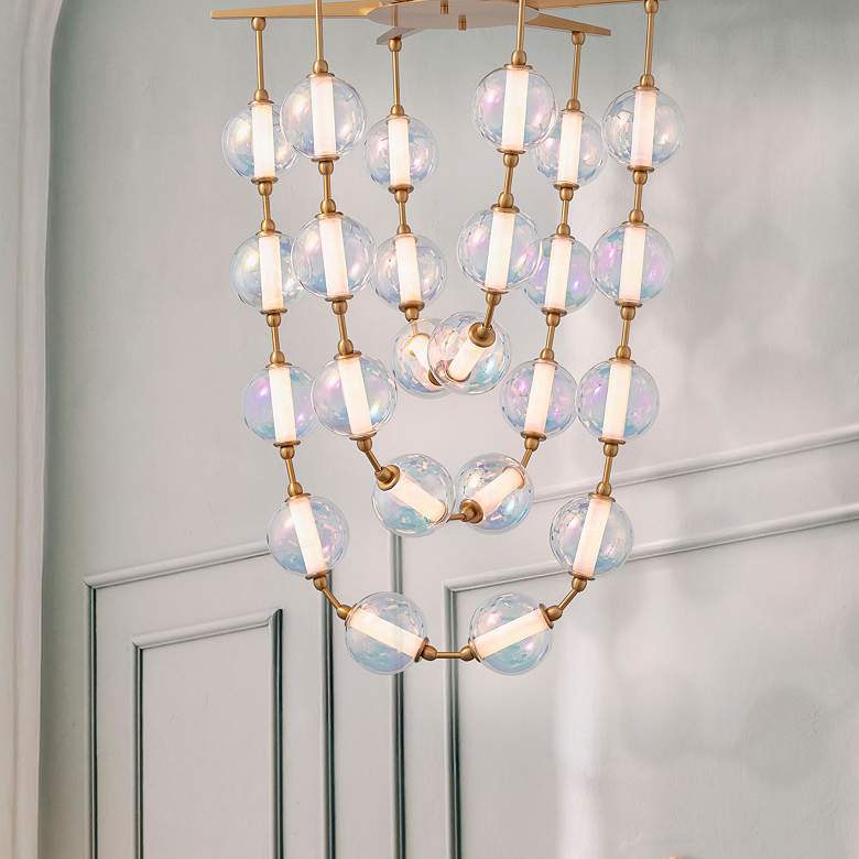 Image 1 Pearla 34" LED Pendant in Brushed Champagne Bronze w Iridescent Glass Shade