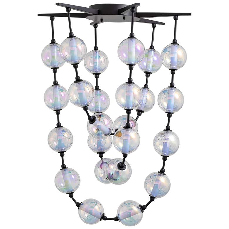 Image 1 Pearla 34" LED Pendant in Matte Black with Iridescent Glass Shade