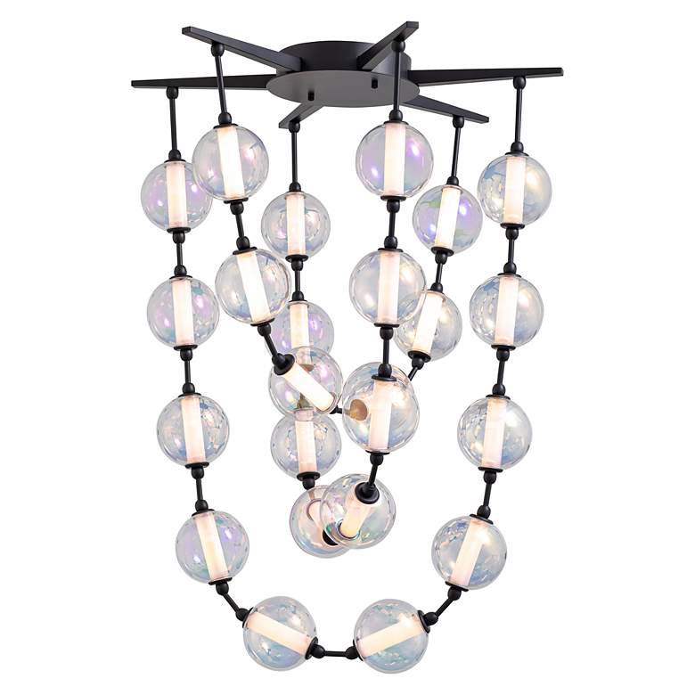 Image 2 Pearla 34" LED Pendant in Matte Black with Iridescent Glass Shade more views