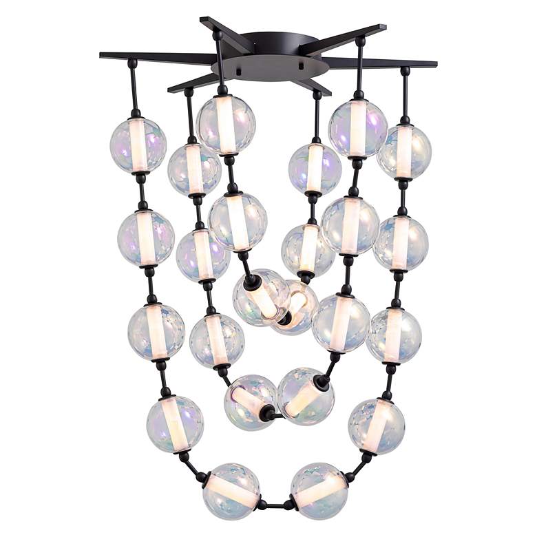 Image 6 Pearla 34" LED Pendant in Matte Black with Iridescent Glass Shade more views