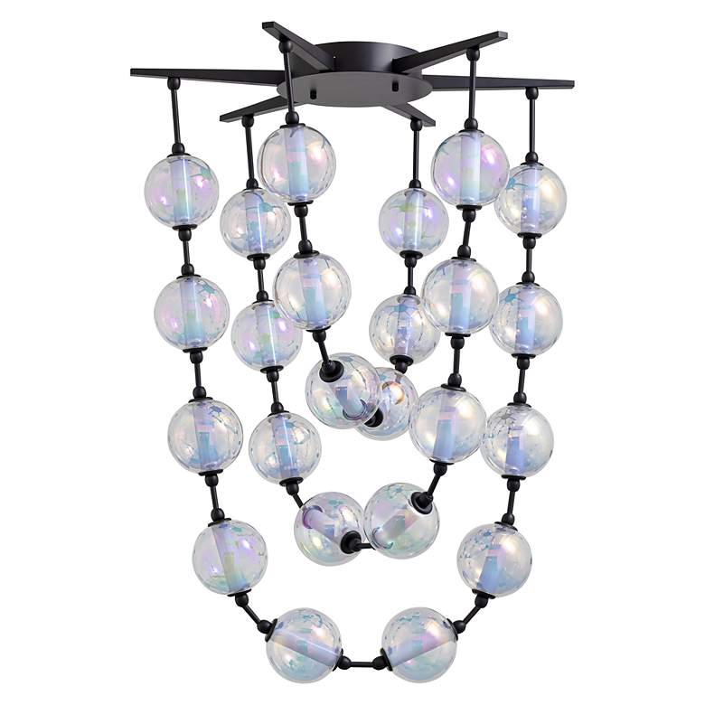 Image 7 Pearla 34" LED Pendant in Matte Black with Iridescent Glass Shade more views
