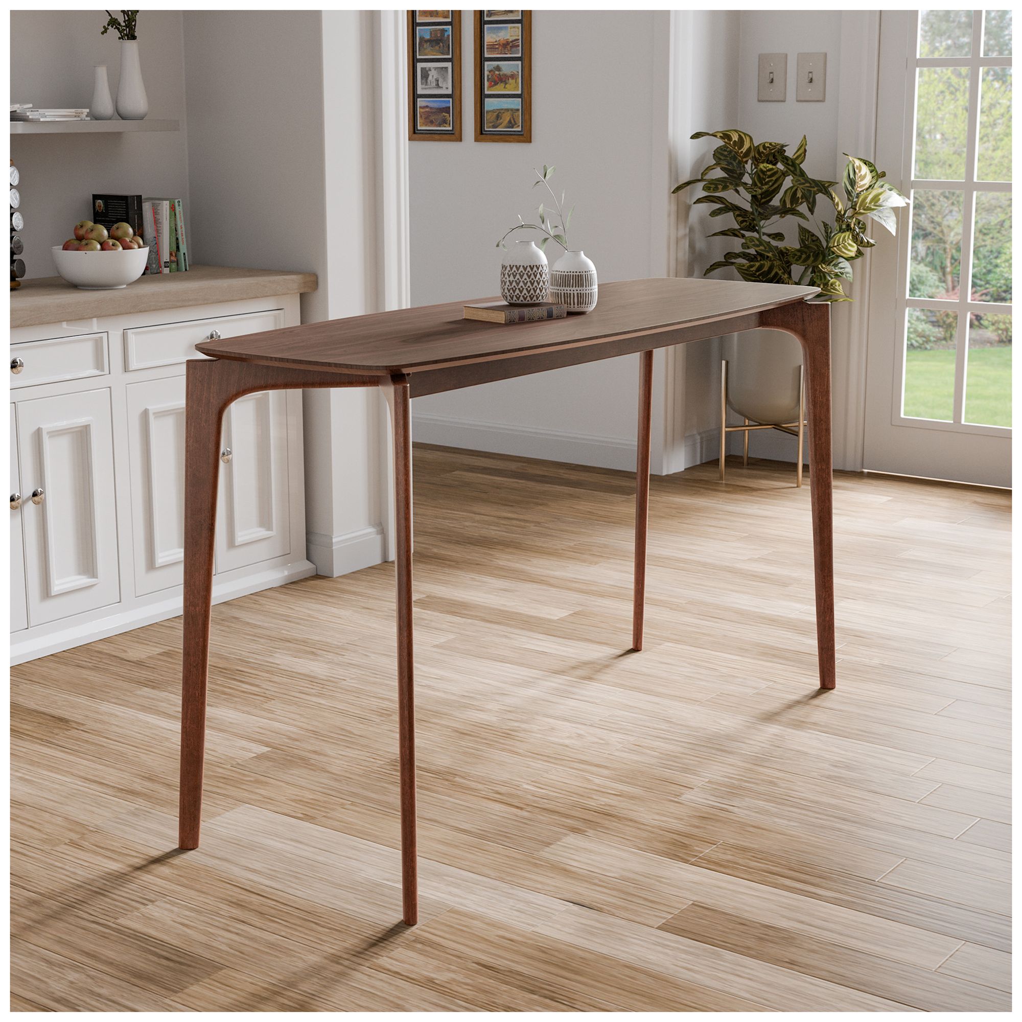 Image 2 Pearlcrest 59" Mid Century Walnut Counter Height Narrow Dining Table more views