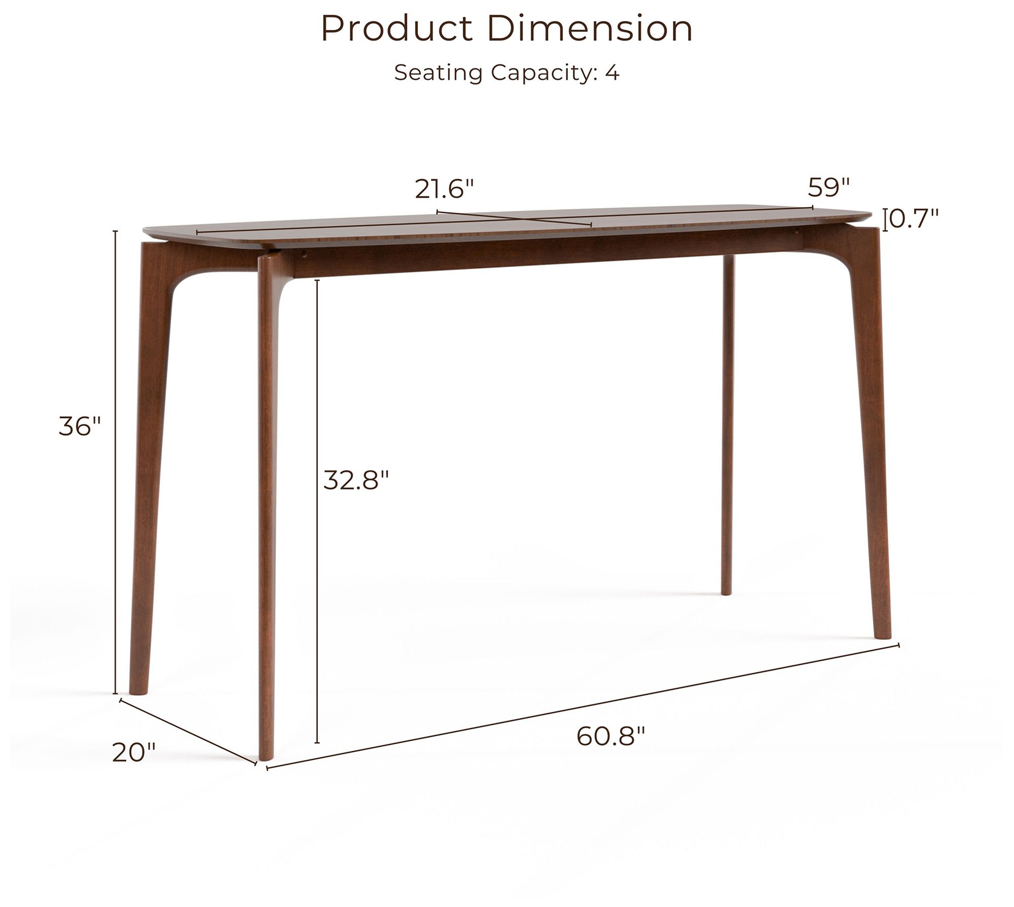Pearlcrest 59" Mid Century Walnut Counter Height Narrow Dining Table