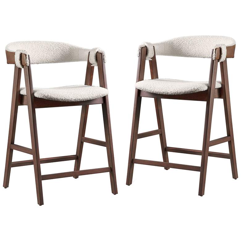 Image 1 Pearlcrest Walnut Boucle Fabric Counter Height Dining Chair Set of 2